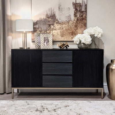 Mayfield Black & Gold Premium Rippled Sideboard Furniture 