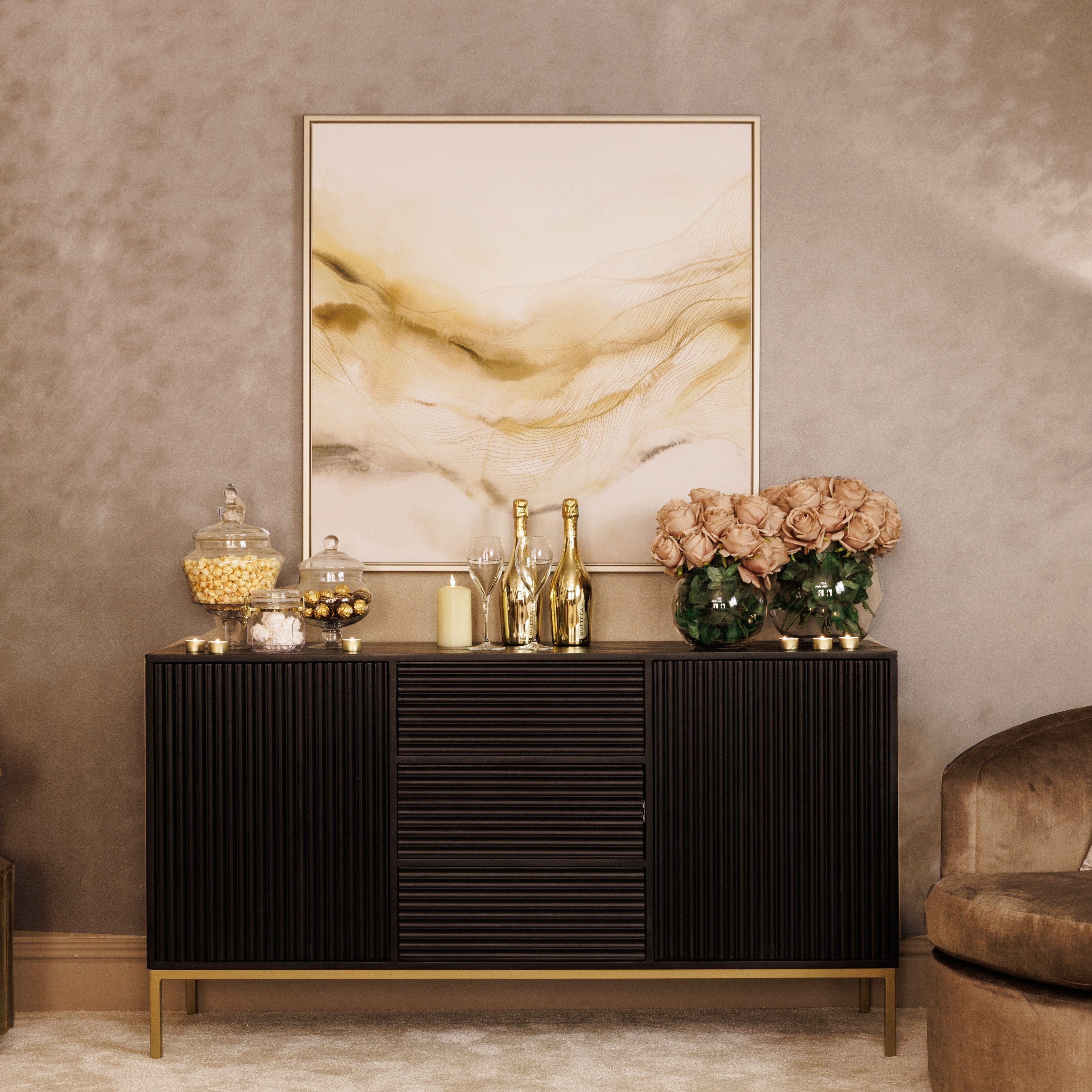 Mayfield Black & Gold Premium Rippled Sideboard Furniture 