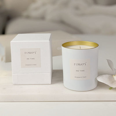 Me Time White & Gold Scented Candle - Bergamot & Musk Fragrance 