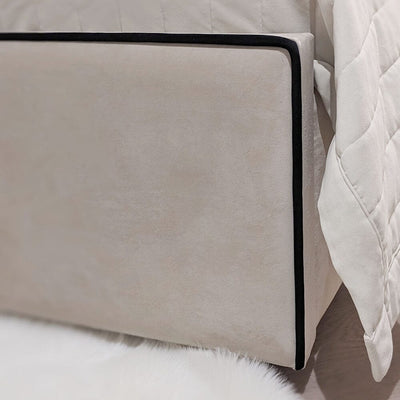 Mercer Cream Velvet Luxury Panelled Bed with Contrast Black Piping MTO Beds and Headboards 