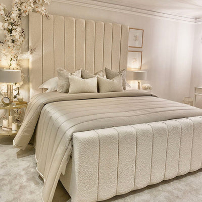 Nori Cream Boucle Luxury Panelled Bed Bed 