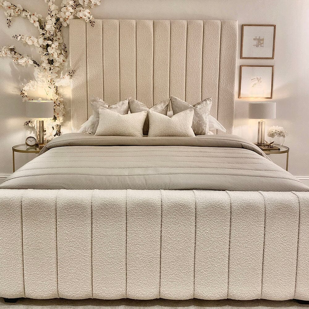 Nori Cream Boucle Luxury Panelled Bed Made to Order Bed 