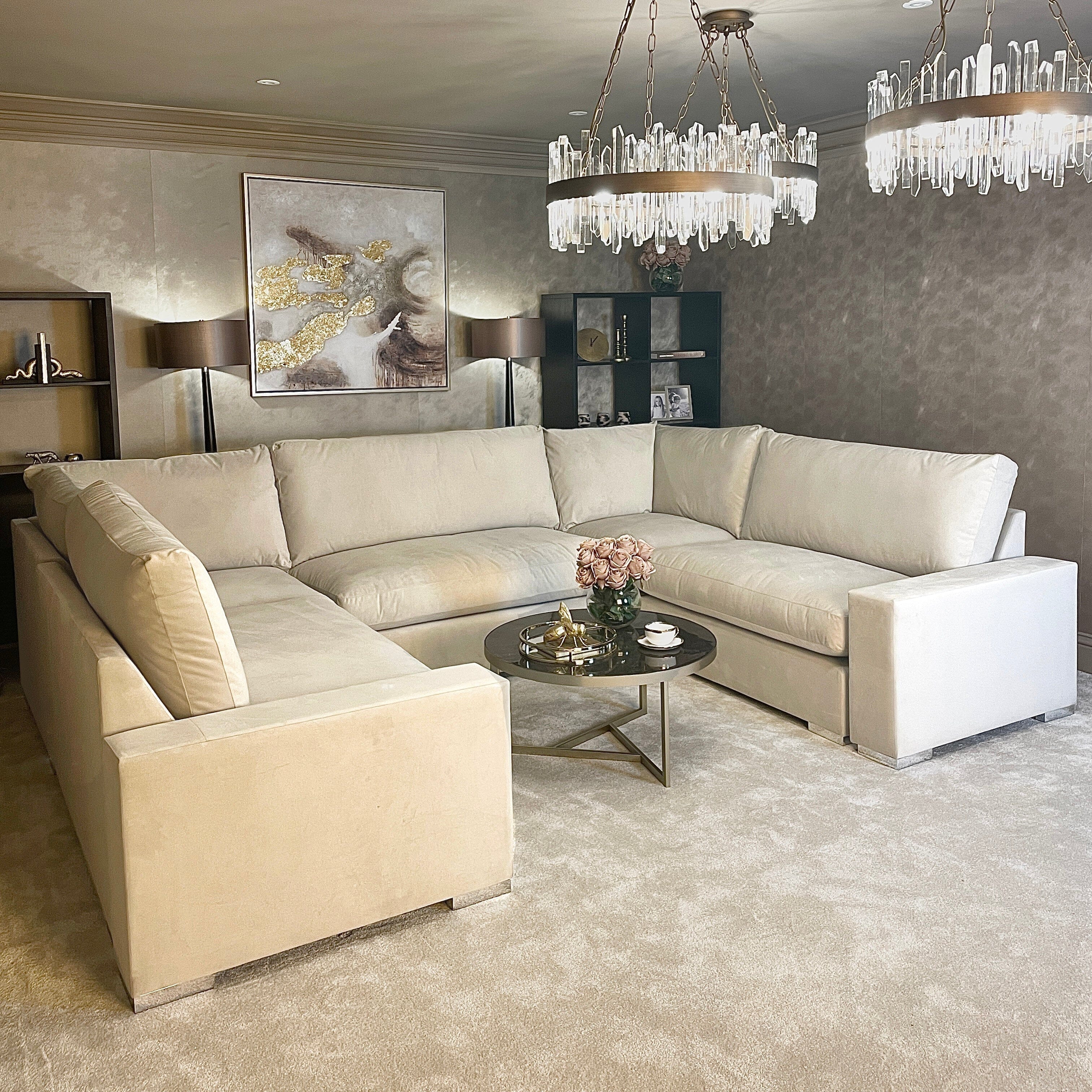 Olivia Cream Premium U-Shaped Sofa Made to Order Sofa 