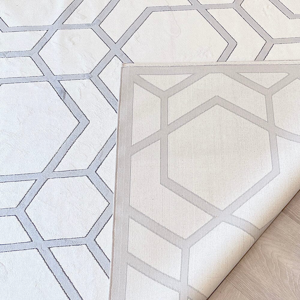 Portnall Champagne & Greige Geometric Print Patterned Rug 