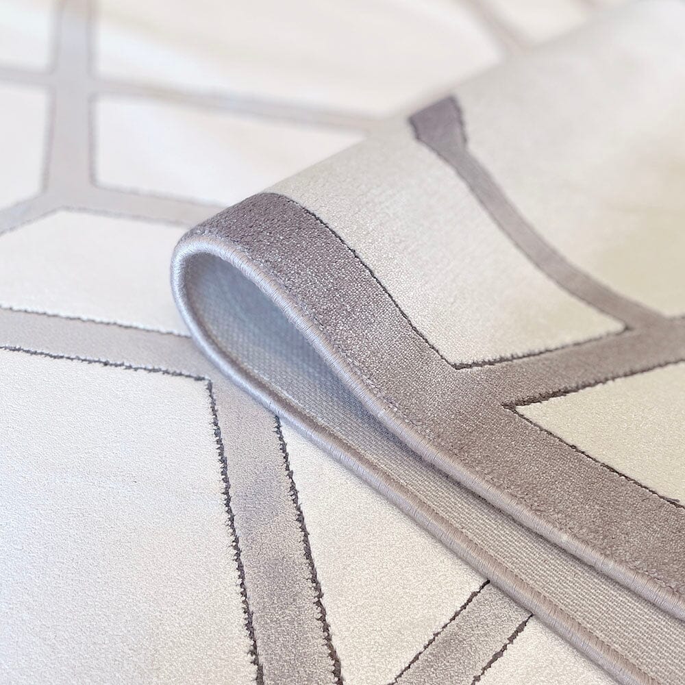Portnall Champagne & Greige Geometric Print Patterned Rug 