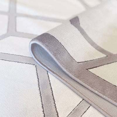 Portnall Champagne & Greige Geometric Print Patterned Rug 