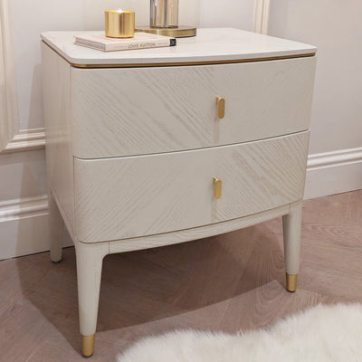 Putney Ivory & Gold 2 Drawer Bedside Table End and Side Table 