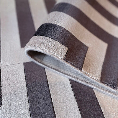 Rosetta Charcoal & Champagne Geometric Patterned Rug Textiles 