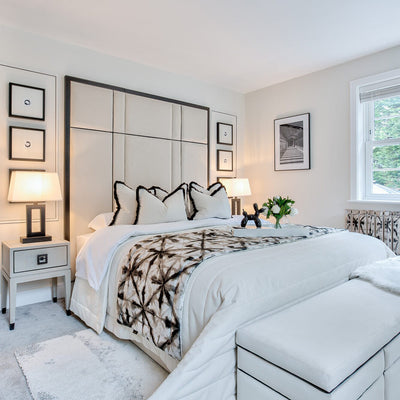 Savoy Cream and Black Luxury Piped Velvet Headboard 