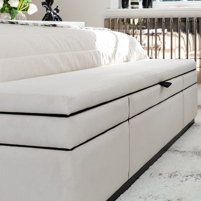 Savoy Cream and Black Luxury Piped Velvet Ottoman Box Made to Order Bench 
