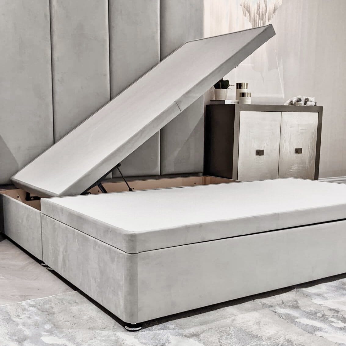 Smoke Velvet Ottoman Divan Bed Base Bed 