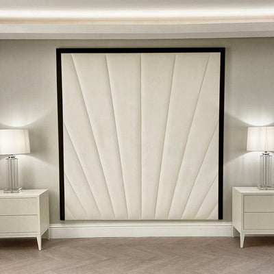 Sunburst Cream Velvet & Black Luxury Wall Mounted Headboard Made to Order Headboard 