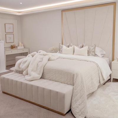 Sunburst Cream Velvet & Gold Luxury Wall Mounted Headboard 