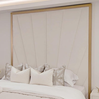 Sunburst Cream Velvet & Gold Luxury Wall Mounted Headboard 