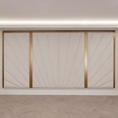 Sunburst Cream Velvet & Gold Luxury Wall Mounted Headboard with Wings Made to Order Headboard 