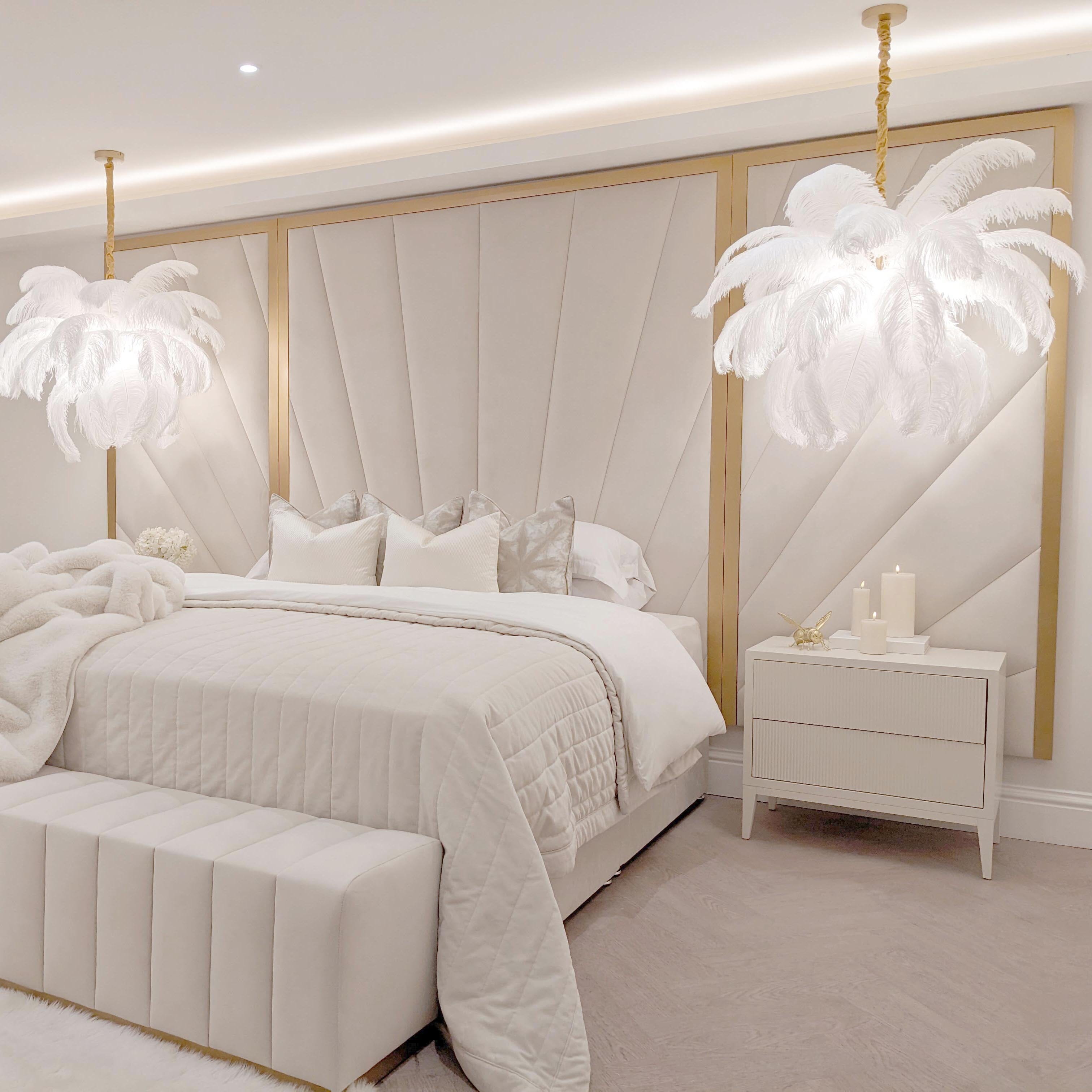 Sunburst Cream Velvet & Gold Luxury Wall Mounted Headboard with Wings Made to Order Headboard 