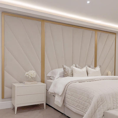 Sunburst Cream Velvet & Gold Luxury Wall Mounted Headboard with Wings Made to Order Headboard 
