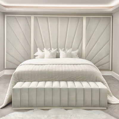 Sunburst Silver Velvet & Oyster Luxury Wall Mounted Headboard with Wings Made to Order Headboard 