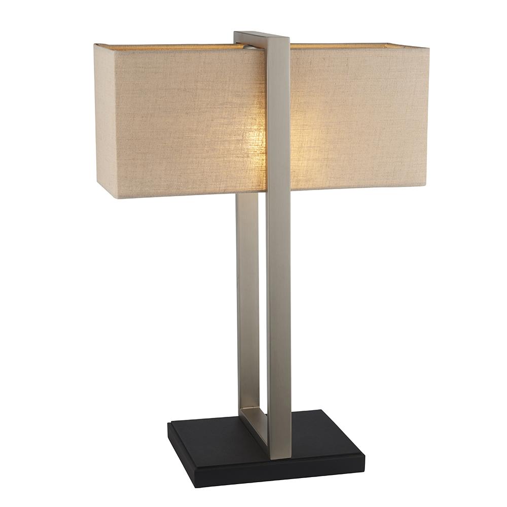 Tarla Rectangular Nickel Table Lamp with Neutral Shade Lighting 
