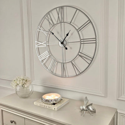 Valentina Round Silver Skeleton Clock Accessories 