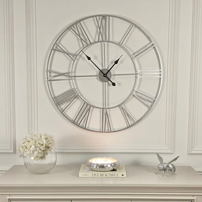 Valentina Round Silver Skeleton Clock Accessories 