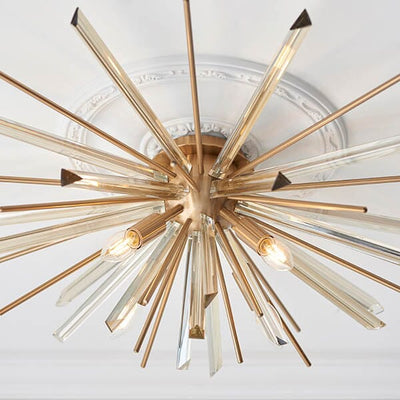Verona Gold & Glass Sunburst Flush Ceiling Light Lighting 