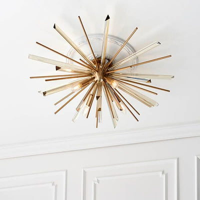 Verona Gold & Glass Sunburst Flush Ceiling Light Lighting 