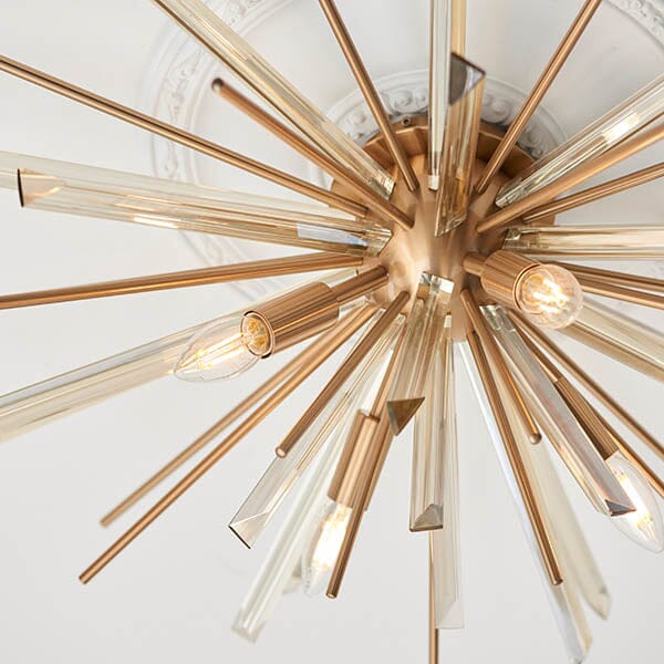 Verona Gold & Glass Sunburst Flush Ceiling Light Lighting 