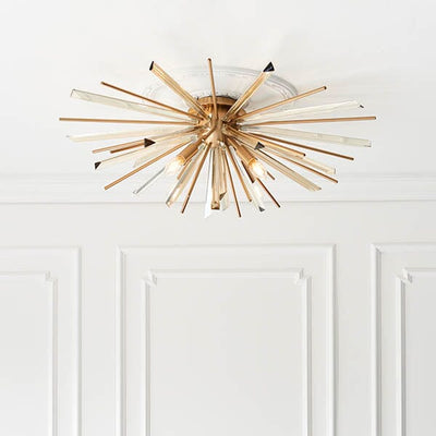 Verona Gold & Glass Sunburst Flush Ceiling Light Lighting 