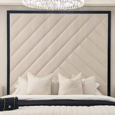 Westminster Cream & Black Premium Abstract Velvet Wall Mounted Headboard MTO Headboard 