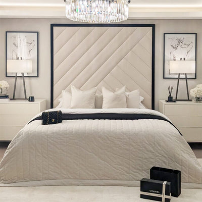 Westminster Cream & Black Premium Abstract Velvet Wall Mounted Headboard MTO Headboard 