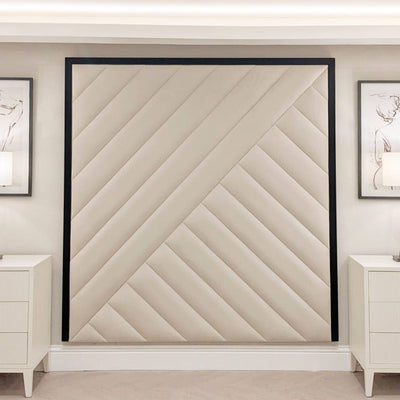 Westminster Cream & Black Premium Abstract Velvet Wall Mounted Headboard MTO Headboard 