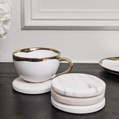 Whitney Round White Marble Coasters - Set of 4 